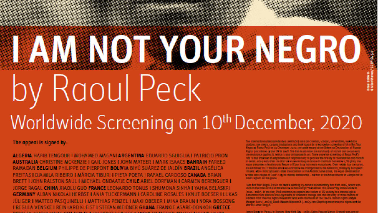 Call for a Worldwide Screening of I Am Not Your Negro by Raoul Peck on 10 December 2020